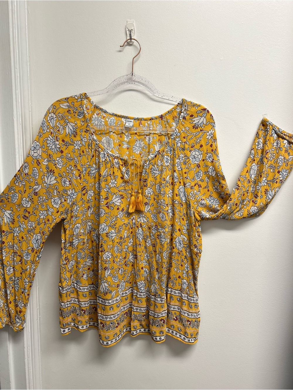 Yellow Floral Tassel Peasant Top